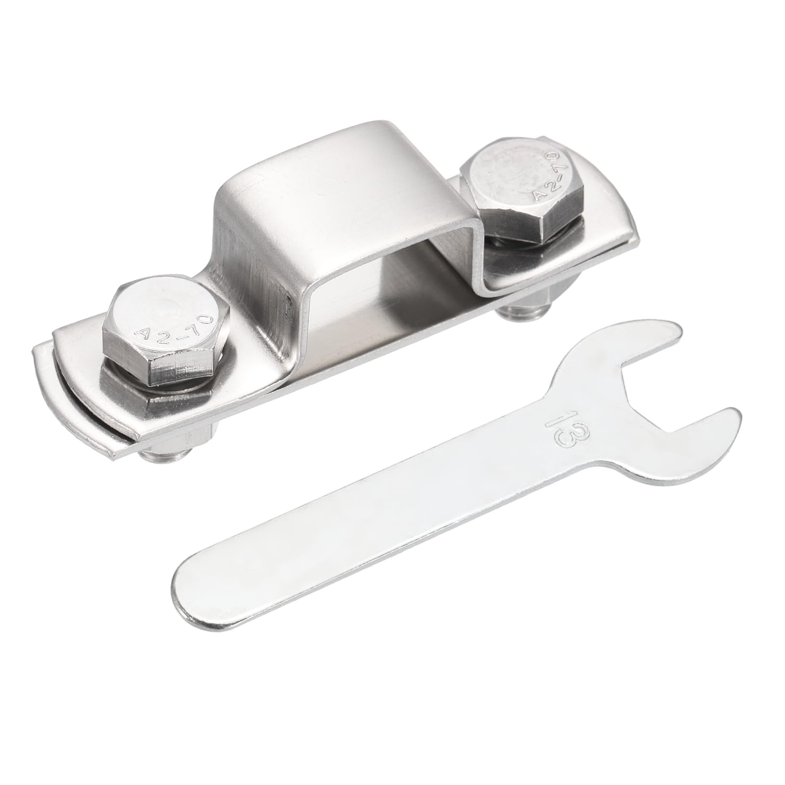 sourcing map U Shape Square Tube Clamp, 20x15mm U Shaped Bracket 304 Stainless Steel Square Strap Clamp with Bolt Plate Nuts and Wrench for Pipes Door Closed Bar Holder Railings