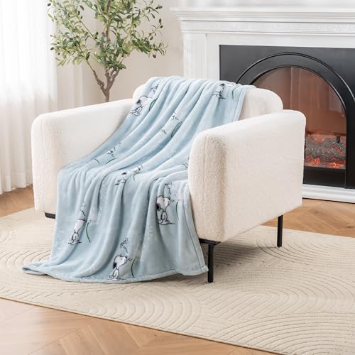 Image of Berkshire Blanket Peanuts VelvetLoft Cute Character Snoopy Plush Throw Blanket,Peanuts Snoopy Make A Wish Spring Blue,Throw 55 in x 70 in (Official Peanuts Product)