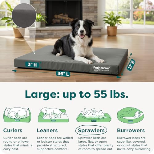 Image of FurHaven Water-Resistant Orthopedic Dog Bed for Large Dogs, Oxford Polycanvas Mattress with Egg Crate and a Solid Orthopedic Foam Base for Joint Support, Washable Cover, Large, Stone Gray