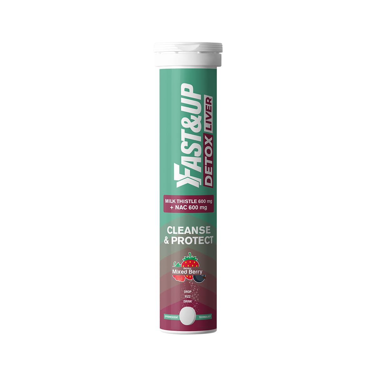 FAST&UPLiver Detox |Cleanse & Protect Liver| Milk Thistle Extract | N-Acetylcysteine (NAC) | Eliminates Toxins | Liver Recovery | Improved Liver Health (20 Effervescent Tablets, Mixed Berry Flavor)