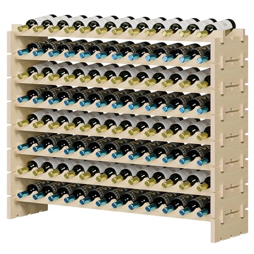 ZENY Stackable Modular Wine Rack 96 Bottles Freestanding Wine Bottle Holder 8-Tier Wine Holder Display Shelves Wooden Wine Storage Rack, Wobble-Free, Solid Wood