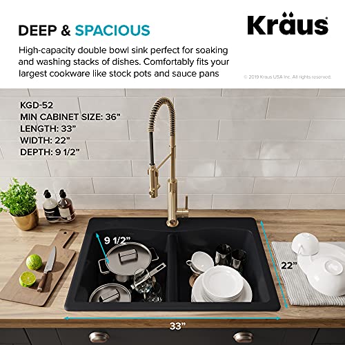 KRAUS-Forteza-33-Dual-Mount-5050-Double-Bowl-Granite-Kitchen-Sink-in-Grey-KGD-52GREY KRAUS Forteza 33 Dual Mount 5050 Double Bowl Granite Kitchen Sink in Grey KGD 52GREY