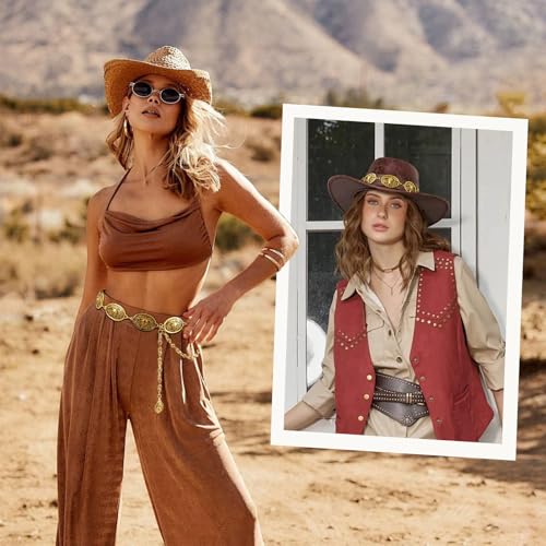 DOCILA Western Belt Hat Band Women Cowboy Chain Belts Adjustable Cowgirl Hat Straps Dress Waistband Rodeo Outfits Accessories3