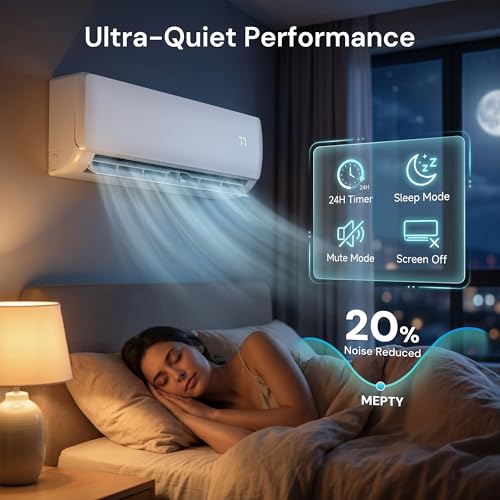 Image of MEPTY 9000BTU Mini Split AC /Heating System, 19 SEER2 Energy Efficient Mini Split Air Conditioner with Heat Pump, 110V Cools Up to 450sq.ft, Ductless Inverter AC Unit with Pre-Charged Condenser