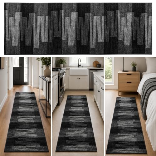 KARAT Tapis de Cuisine Ignifuge - Tapis de Course Noir 67x100 cm - Velours Fin, Confort Pieds Nus - Qualité Allemande - Carpette pour Couloir et Salon,...