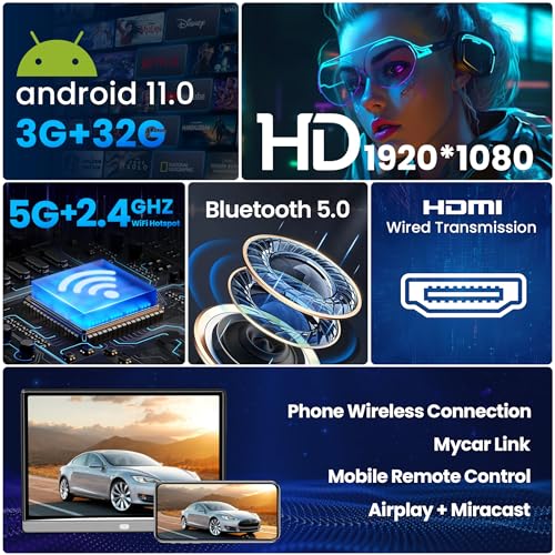 WONNIE 13.3 Inch 4K Android 11.0 Car TV Player, 32G ROM Multifunction Car Headrest Monitor TV for Back Seat, 5G WiFi Car TV Support Bluetooth/USB/HDMI in+Out/FM/Mirror Link Video Player - Image 3