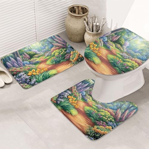 Juego de alfombras de baño estampado de diseño botánico con acabado premium suave 2