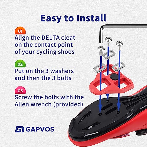 Gapvos Delta Cleats, Bi-Material Bike Cleats, Indoor & Road Cycling Cleats Set, 9 Degree Float Road Bike Cleats Fully Compatible With Look Delta Pedal, Delta Clips Work For Most Bike, Red-Delta #TOP2
