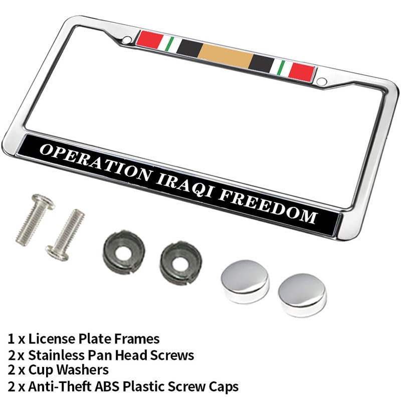 Image of Iraqi War Veteran License Plate Frame Chrome US Military Veteran Scratch-Resistant License Plate Frame