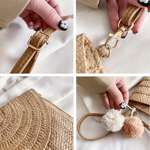 Image of Handmade Woven Straw Crossbody Bag for Women - Summer Beach Clutch Purse with Shoulder Strap & Envelope Design