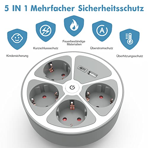 realmade Steckdosenleiste mit 1 USB und 1 Type C, 4 Fach Mehrfachsteckdose mit Schalter Mehrfachstecker Steckerleiste Überspannungsschutz… – Ansicht 4