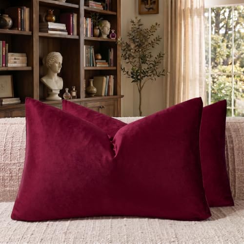 Image of GIGIZAZA Decorative Small Lumbar Pillow Covers,Cushion Covers Velvet Red Pillows,Sofa Throw 12 X 20 Pillow Covers