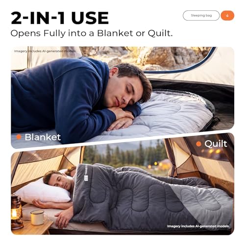 Image of Sleeping Bags for Adults, Camping Sleeping Bag with WaterResistant & TearResistant, Lightweight 3lb Sleeping Bag Warm for Backpacking, Hiking, Summer Camp & Indoor Use - Anti-Snag Zipper