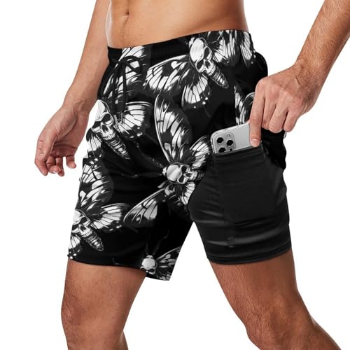 Death's Head Moth Mens Swim Trunks with Compression Liner Quick Dry Board Shorts Bathing Suit2