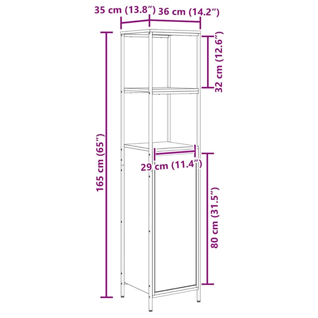 Armadietto da bagno con ripiani, effetto rovere, 36 x 35 x 165 cm, in legno, vano portaoggetti, per bagno degli ospiti, WC, lavanderia, organizer salvaspazio