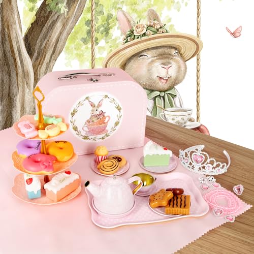 iAOVUEBY Tea Party Set for Little Girls, 49PCS Princess Tea Time Toys Including Tea Set Dessert Carrying Case, Kids Kitchen Pretend Playset, Tea Set for Girls Birthday Toddler Age 3-8, Pink by iAOVUEBY - Image 6
