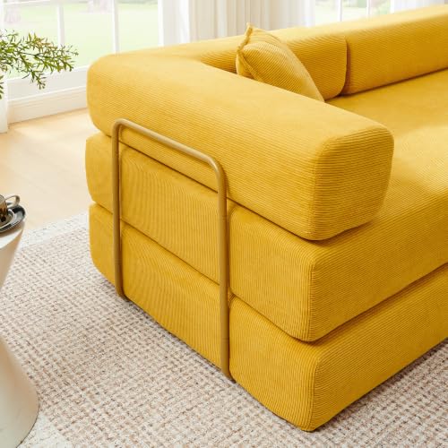 Image of HANXIN 108 inch Modular Sectional Sofa,Futon Convertible Sofa Bed,Oversized Corduroy Boneless Couch for Living Room,Floor Loveseat Sleeper with Pull Out Bed,Free Combination,No Assembly Required (Yellow)