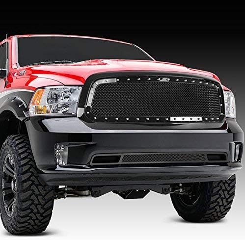 2013-2018 Dodge RAM 1500 Truck Gloss Black Complete Front Hood Mesh Grille Full Replacement Grille Shell (Gloss Black)
