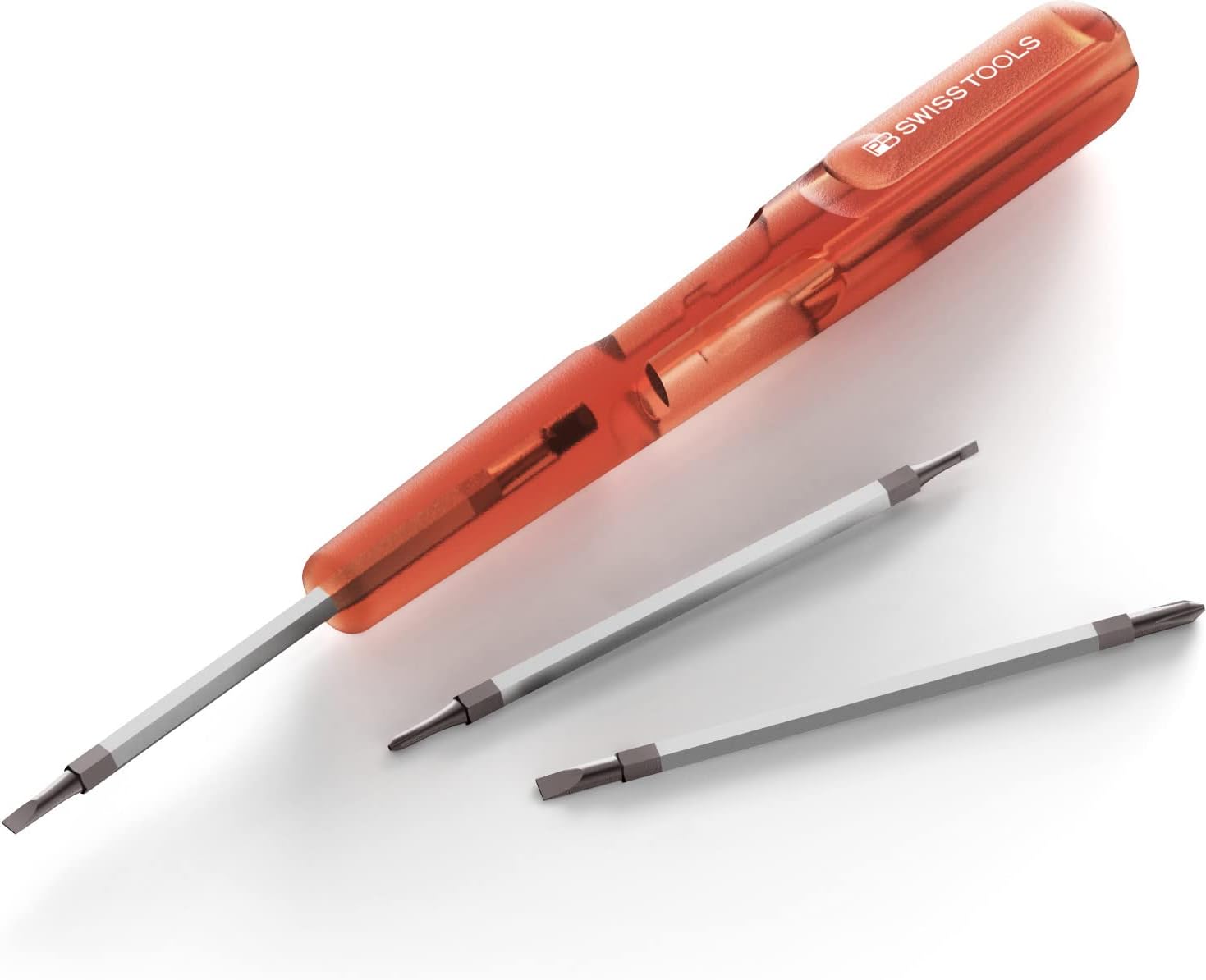 PB Swiss Tools Small Screwdriver Pocket Tool PB 169.V02 CN | 100% Swiss Made | with Slim Handle and 3 Reversible Blades for Slotted, Pentalobe and Phillips Screws