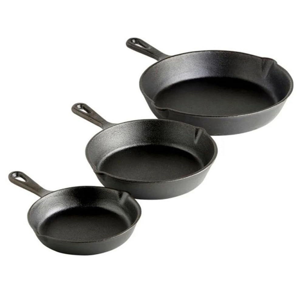 Vjsujehgy Non-Stick Frying Pans 3pc Set Cast Iron Uncoated for Food Frying, Cooking Stir-Frying Omelette Pan