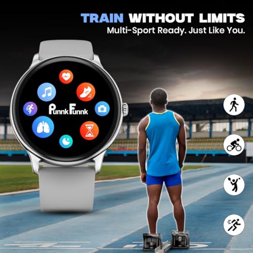 Image of PunnkFunnk Glavito Round Dial Smartwatch with 1.49 inch AMOLED Display, Bluetooth Calling, Functional Crown Control, 100+ Sports Modes, IP67, Health Tracking, 100+ Watch Faces for Men & Women (Grey)