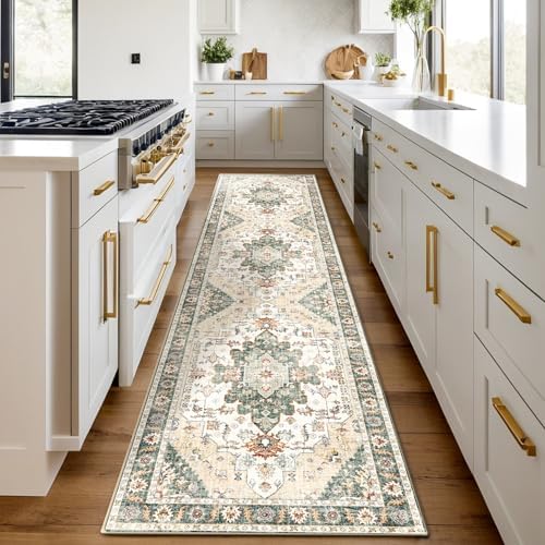 Rug Runners for Hallways Non Slip, 2.6x8 Kitchen Rugs Washable Vintage, Boho Area Rug for Living Room, Low Pile Distressed Rugs Carpet Runners for Bedroom, Entryway, Laundry