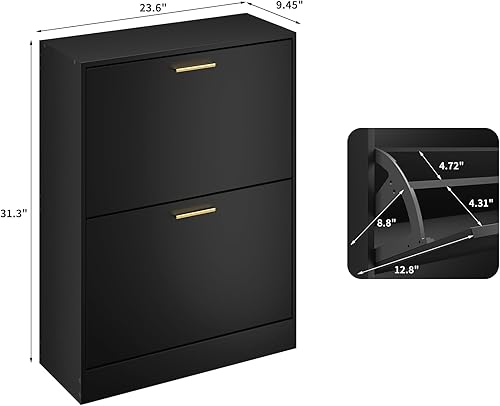 Miniatura 2 de JOZZBY Zapatero de almacenamiento para entrada, organizador de zapatos estrecho independiente con 2 cajones abatibles, zapatero de madera para