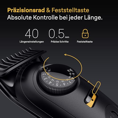 Braun Barttrimmer Series 5, Elektrischer Bartschneider Herren mit 4 Zubehörteile, Ultrascharfe Klinge, 120 Min Akkulaufzeit, Kabelloser Bartrasierer, 40 Längen, Wasserdicht, BT5520, Schwarz
