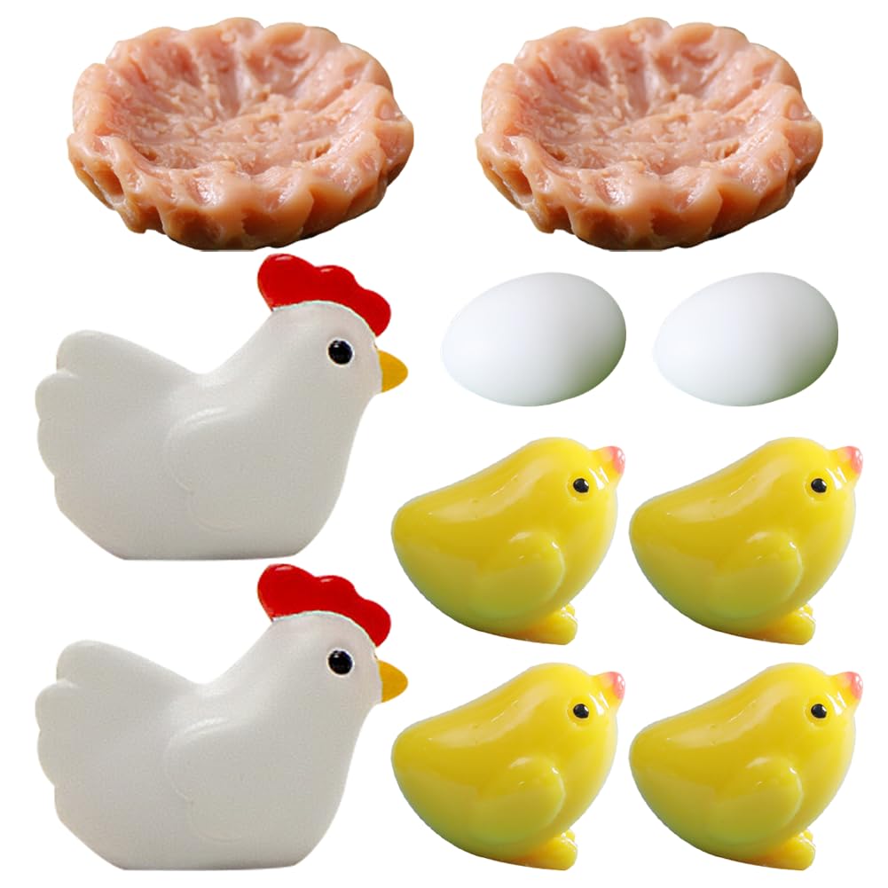 Casecover Figurine Statue Ornament 10 Pieces Hen Chicken Chick Egg Nest Small Pasture Statue Figurine Micro Crafts Ornament Miniatures Diy Room Garden Decor