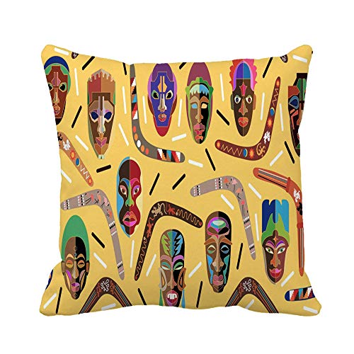 Pillow Cases 45X45cm, Panoramic Border Australian Boomerangs And Wooden African Masks Inspired Zippered Pillowcase Printed Cushion Cover For Gift Decoration Chair