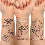 Christian Temporary Tattoos Motivational Bible Verse Quotes Words and Cross Tattoos For Adults, Inspirational Believe Strength in God Realistic Black English Word scripture Tattoo for Women Men
