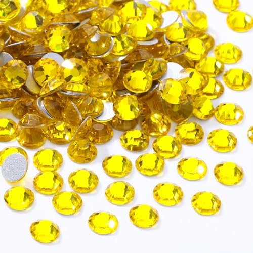 Meibite Citrine Flatback Rhinestones Glass Rhinestones for Nail Art and Craft Glue Fix Loose Crystal Gemstones(Yellow SS12 1440pcs 2.9-3.0mm)