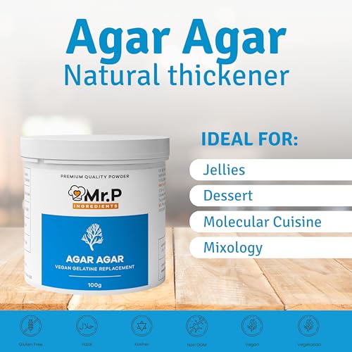 Mr.P Ingredients Agar Agar 100g Powder Vegan Gelatine Replacement Ideal for Jelly Mousse Molecular Gastronomy Gelling Agent Vegan Vegetarian Halal Kosher Non-GMO (Recyclable Pot)