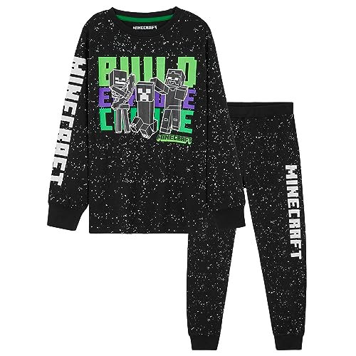 Minecraft Pijamas para Niños - Conjunto de Pantalones y Camiseta Larga, Pijamas Chico Invierno - Regalo Chico (Negro,13-14 años)