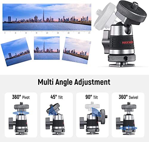 Neewer Mini Ball Head With Removable Cold Shoe Mount And 1/4” Screw, Detachable Cold Shoe Base, 2 Way Installation Compatible With Smallrig Cage, Dslr Camera, Monitor, Led Video Light (2 Packs, St44) #TOP6