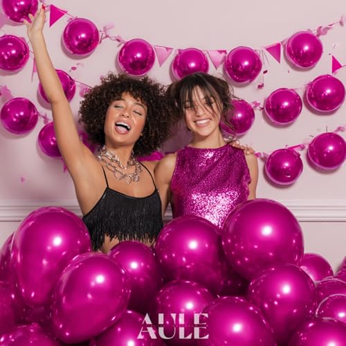 Image of AULE Party Balloons 50 Pcs 12 inch Hot Pink Metallic Chrome Helium Shiny Latex Thicken Balloon Perfect Decoration for Wedding Birthday Baby Shower Graduation Christmas Carnival