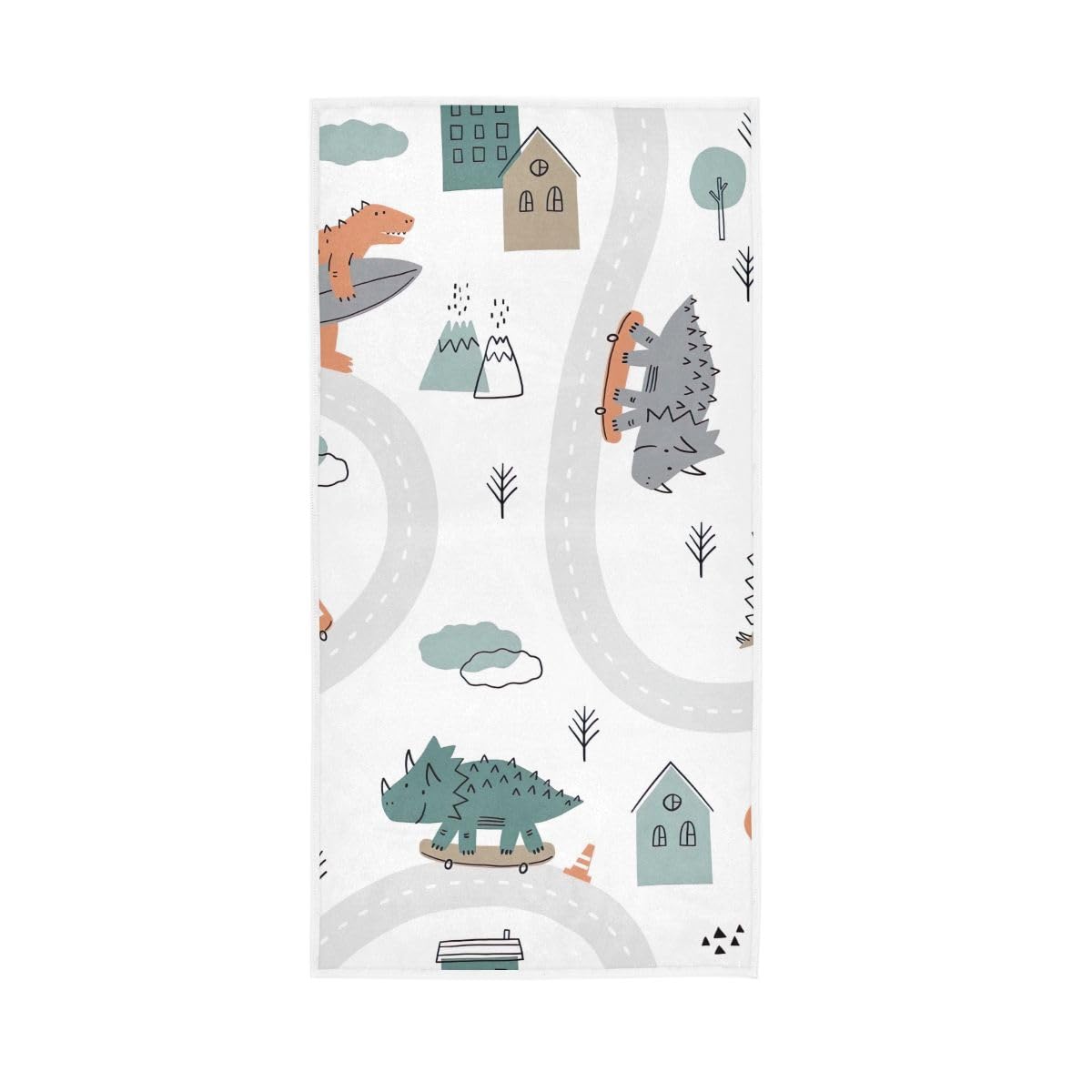 HUYGD Cute Cartoon Dino on Skateboard Hand Towels, Hand Towels and Washcloths for Bathroom 15 x 30 Inches