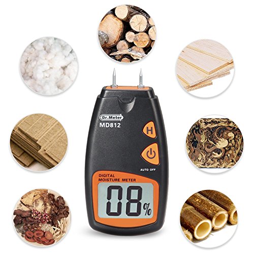 Wood Moisture Meter,Dr.meter Damp Meter，2 pins Portable Wood Water Moisture Tester, HD Digital LCD Display with 2 Spare Sensor Pins and one 9V Battery(Both Included) Range 5% - 40%,Accuracy: +/-1%