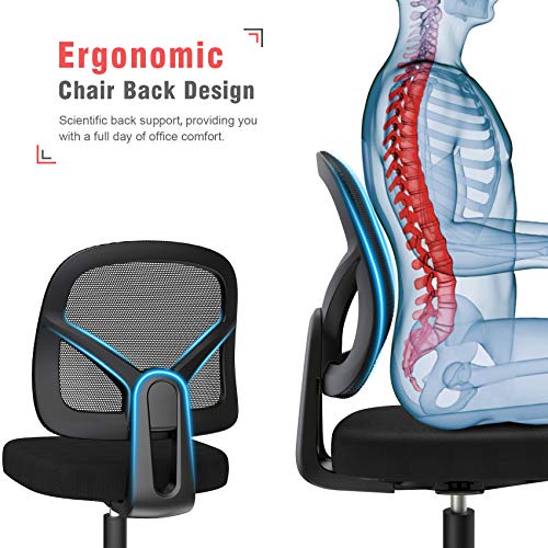 Armless Office Chair mysuntown Ergonomic Task Office Chair No Arms Small Computer Desk Chairs with Wheels Black Mesh Comfortable Adjustable Chair (Small)