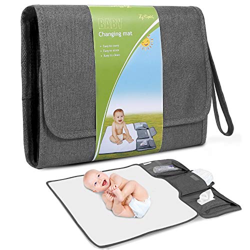 Portable Diaper Changing Pad Large Size Detachable Baby Changing Pad Waterproof Travel Baby Changing Mat with Wrist Strap Can Be Hanged The Best Gift for Newborn Baby - D.Gray