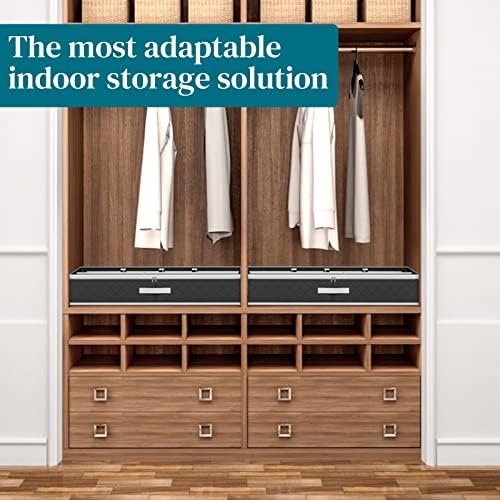 SOLEDI Under Bed Shoe Storage 2 Packs Under Bed Storage Box with Lid Dustproof Adjustable Compartment Sizes For Shoes, Clothes, Towels, Toy Storage Black