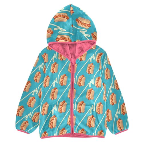 Hot Dog Toddler Fleece Jacket Baby Girls Hooded Zipper Long Sleeve Thick Warm Outerwear 3-10 Years