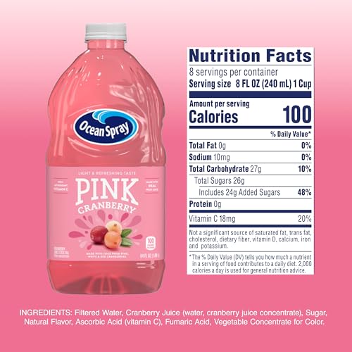 Image of Ocean Spray Pink Cranberry Juice Cocktail, 64 Fl Oz Bottle (Pack of 1)