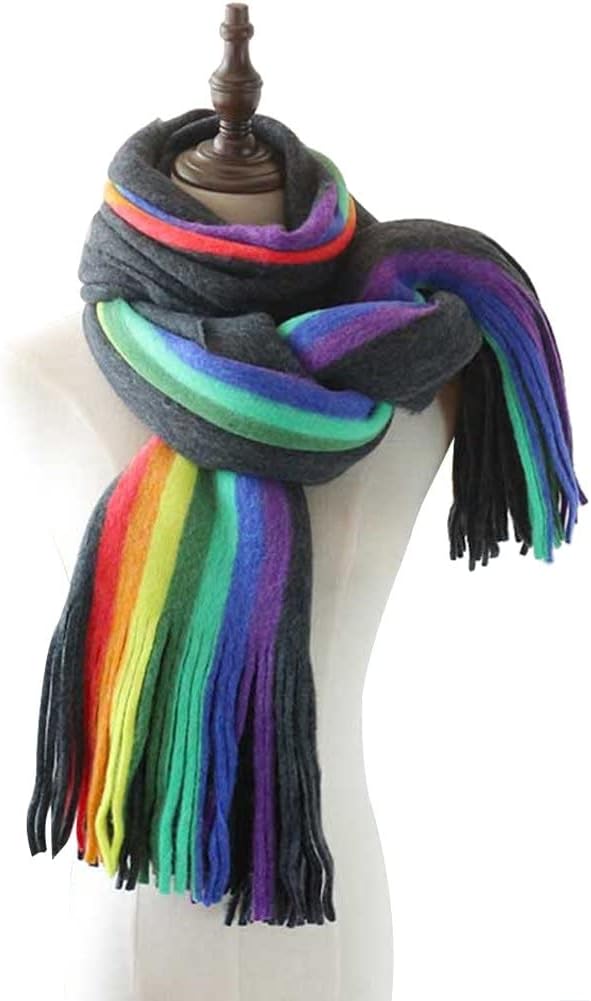 vepotyvepoty Winter Long Scarf Soft Rainbow Color Scarf Neck Warmer Fashion Thick Tassel Shawl Warm Scarf for Women Ladies