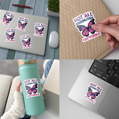 Image of (3Pcs) Not All Disabilities are Visible Butterfly Sticker, Dysautonomia Awareness Vinyl Sticker, Invisible Illness Stickers, Mental Health Decal - Sticker for Laptop Water Bottle Phone Hard Hat 3 inch