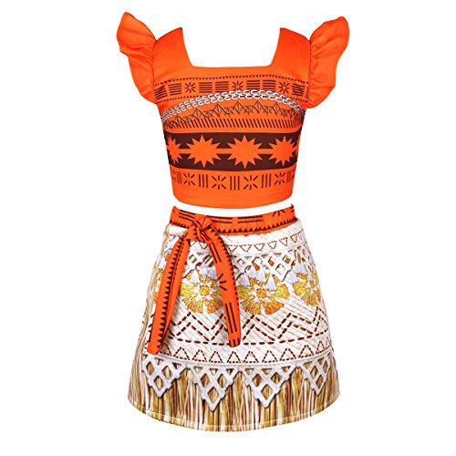 inlzdz Vestido para Niñas 1-10 Años Cosplay Marina Romance Disfraz de Princesa 2PCs Conjunto Crop Top + Falda Disfraz Infantil para Fiesta Naranja 5-6