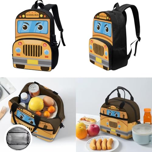 Tuoxiukan School Bus Backpack and Lunch Box Pencil Case 3 PCS Kids School Backpack for Girls 4th Grade Lightweight Large Capacity Girls Bookbag Age 10-12 Rucksack with Adjustable Straps2