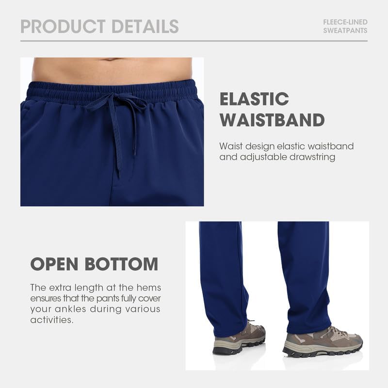Men's Fleece Lined Pants Winter Athletic Workout Running Sweatpants Zipper Pockets Water Resistant Warm Joggers - Image 6