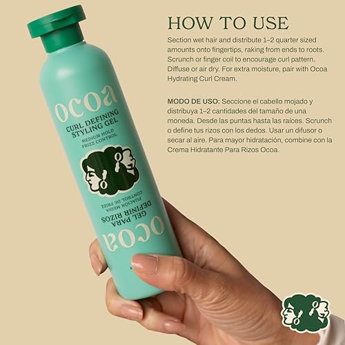 Image of OCOA Beauty Curl Defining Styling Gel with Flaxseed, Mango Butter & Hibiscus - Medium Hold for Curly & Wavy Hair - Frizz Control, Deep Hydration & Soft Defined Curls with Zero Flaking or Crunch - 8oz