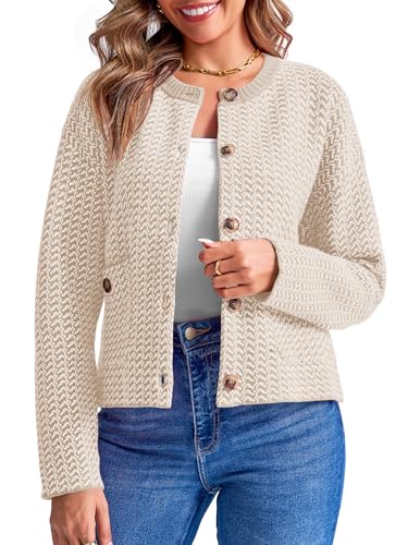 Image of Saodimallsu Womens Cropped Knit Cardigans Fall Crewneck Button Long Sleeve Open Front Soft Sweater Jackets